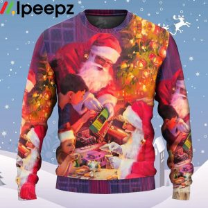 Santa Claus Story Light Art Style Ugly Christmas Sweater