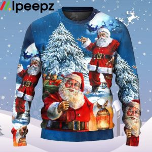 Santa Claus Story Nights Is Coming Painting Style Ugly Christmas Sweater