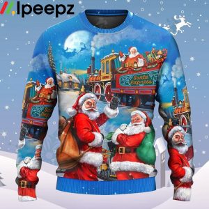 Santa Claus Train Gift For Xmas Art Style Ugly Christmas Sweater