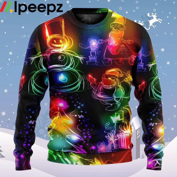 Santa Claus Tree Snowman Neon Light Style Ugly Christmas Sweater