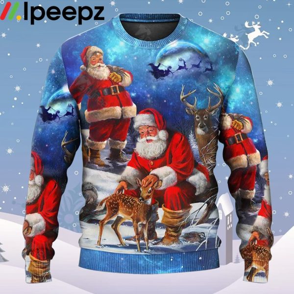 Santa Claus Xmas Is Coming Sky Night Art Style Ugly Christmas Sweater