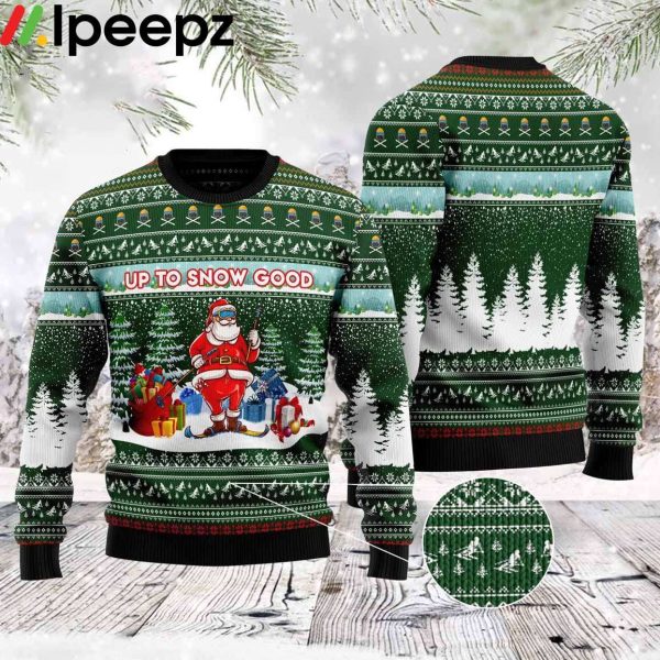 Santa Clause Skiing Up To Snow Good Funny Green Ugly Sweater