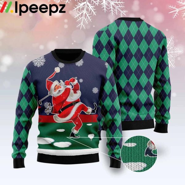 Santa Golfer Funny Blue Ugly Sweater