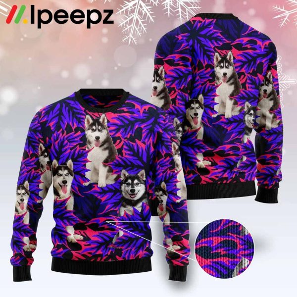 Siberian Husky Leaves Ugly Sweater