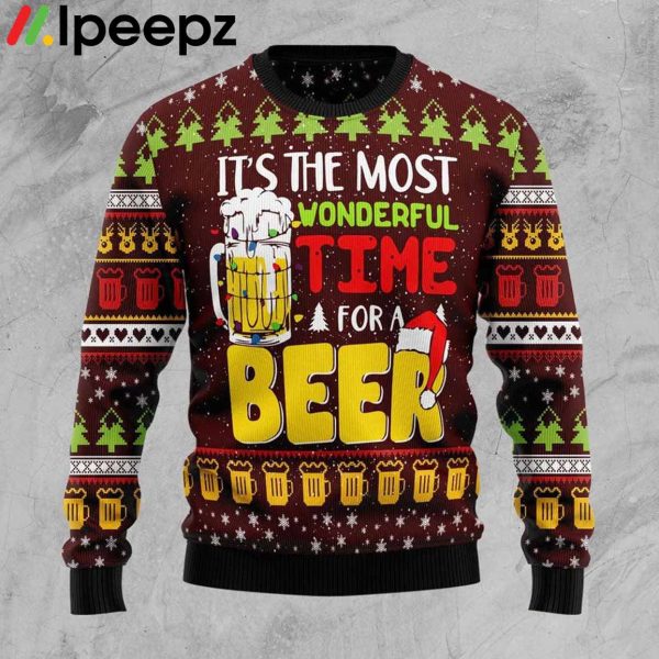 Time For Beer Dark Red Ugly Christmas Sweater