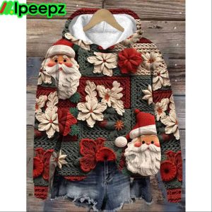 Womens Christmas Fabric Santa Print Hoodie