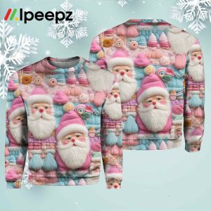 Women’s Christmas Pink Santa Print Hoodie Sweatshirt