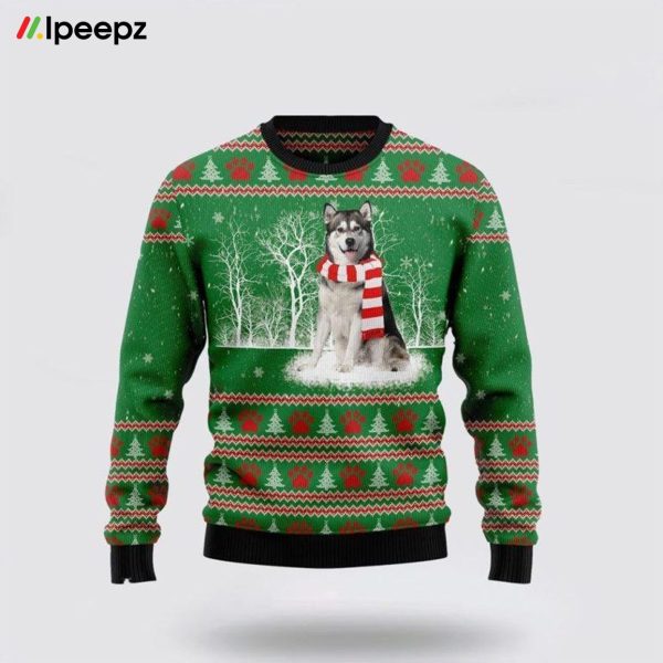 Alaskan Malamute Winter Tree Ugly Christmas Sweater