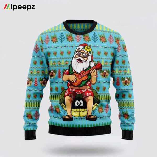 Aloha Santa Claus Play Guitar Xmas Ugly Sweater