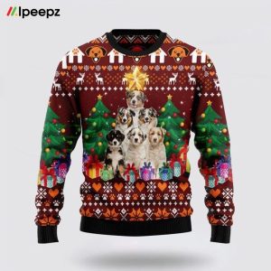 Australian Shepherd Pine Tree Ugly Christmas Sweater