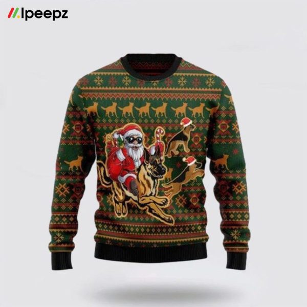 Awesome German Shepherd Dog Santa Claus Ugly Christmas Sweater