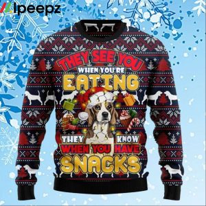 Beagle Dog They Know When You Have Snacks Ugly Christmas Sweater