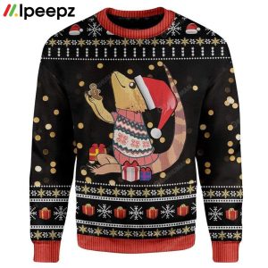 Bearded Dragon Holding Gingerbread Man Christmas Ugly Sweater