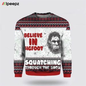 Believe In Bigfoot Squat Ching Through The Snow 3D Ugly Christmas Sweater