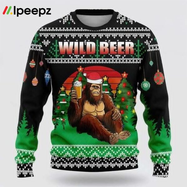 Bigfoot Beer Christmas Green And Black Pattern Ugly Christmas Sweater