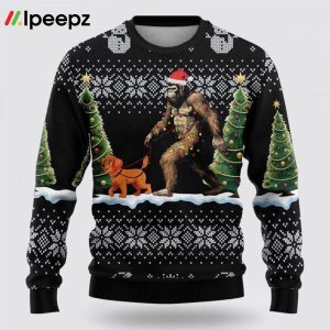 Bigfoot Christmas Dog Black Pattern Ugly Christmas Sweater