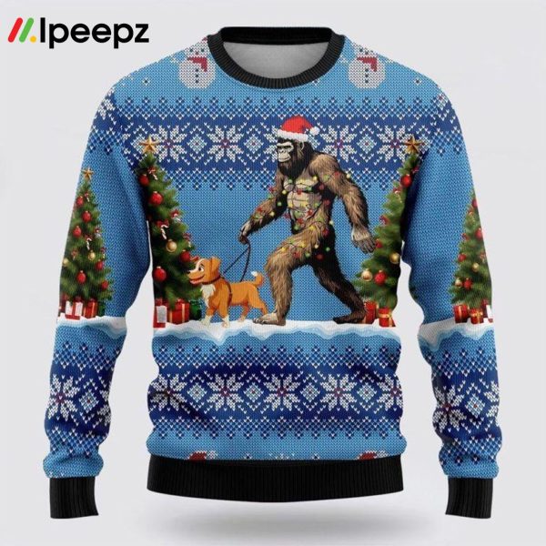 Bigfoot Christmas Dog Ugly Christmas Sweater