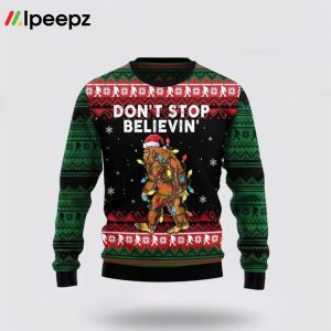 Bigfoot Dont Stop Believing Ugly Christmas Sweater Knit Wool Sweater