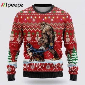 Bigfoot Goes To Spend Christmas With Border Collie Ugly Christmas Sweater