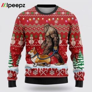 Bigfoot Goes To Spend Christmas With Corgi Ugly Christmas Sweater