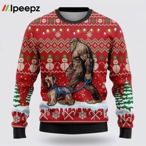 Bigfoot Goes To Spend Christmas With Dachshund Ugly Christmas Sweater