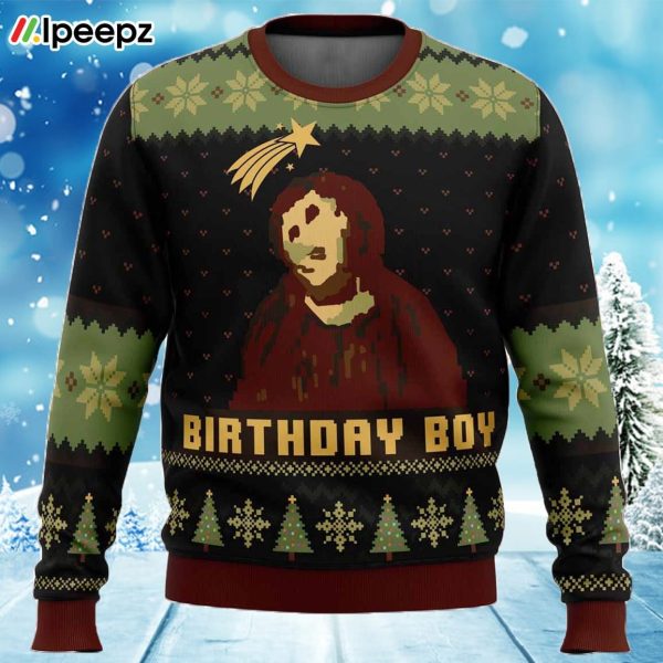 Birthday Boy The Ruined Fresco Of Jesus Ugly Christmas Sweater