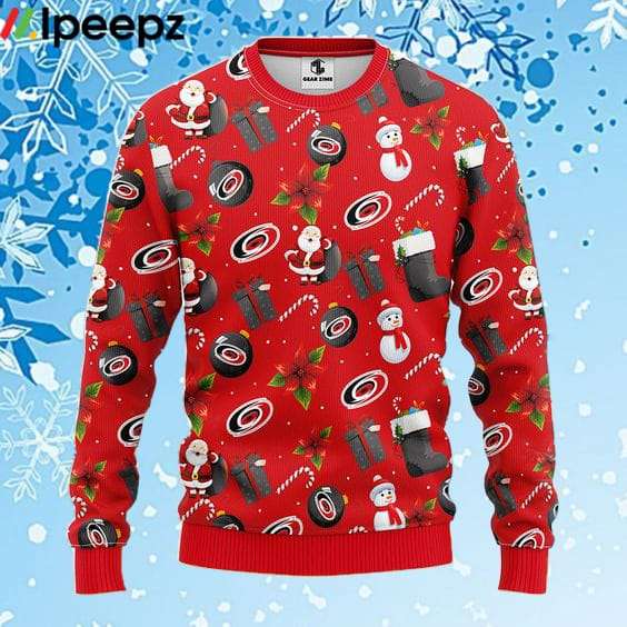 Carolina Hurricanes Santa Claus Snowman Christmas Ugly Sweater