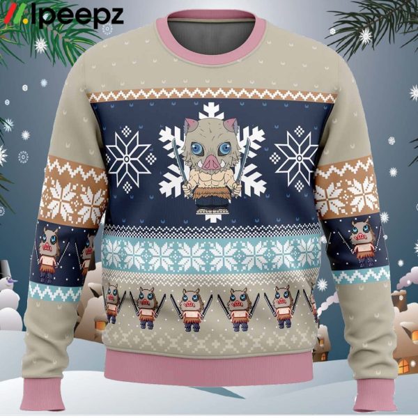 Chibi Christmas Inosuke Hashibira Demon Slayer Ugly Christmas Sweater