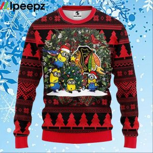 Chicago Blackhawks Minion Christmas Ugly Sweater