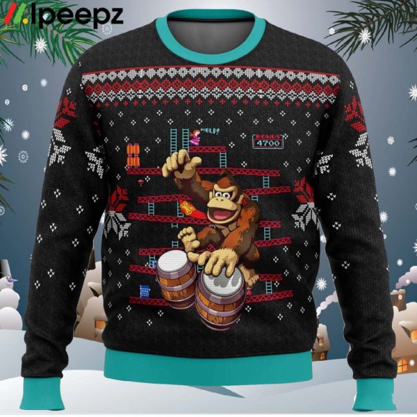 Donkey Kong Drums Ugly Christmas Sweater