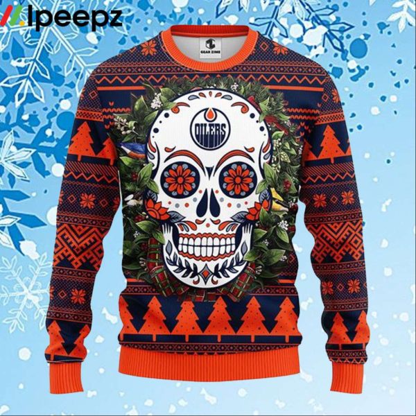 Edmonton Oilers Skull Flower Ugly Christmas Ugly Sweater