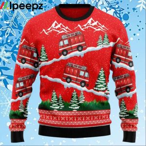 Firefighter Red Truck Christmas Ugly Sweater