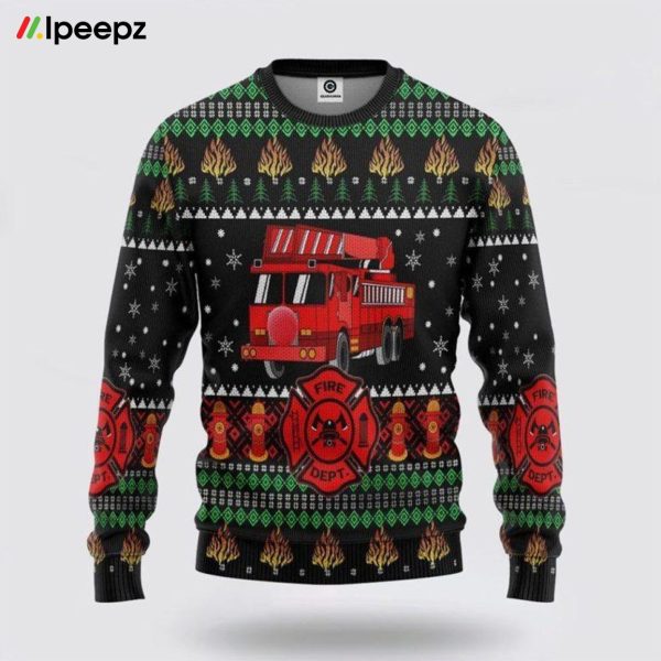 Firefighter Truck Ugly Christmas Sweatshirt