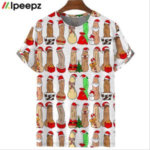 Fun Christmas Cocks Print Casual Crew Neck Shirt