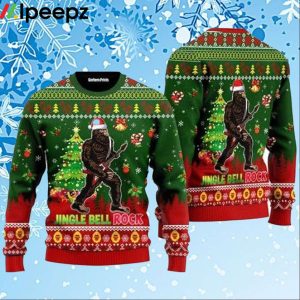 Funny Bigfoot Playing Guitar Ugly Christmas Sweater