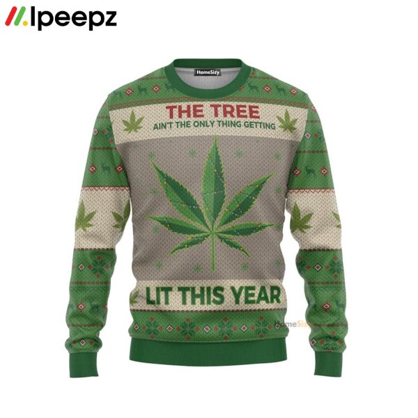 Hobby New Lit This Year Weed Ugly Christmas Sweater