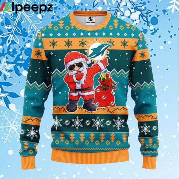 Miami Dolphins Dabbing Santa Claus Christmas Ugly Sweater