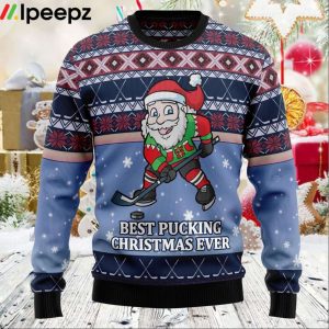 Santa Hockey Christmas Ugly Sweater