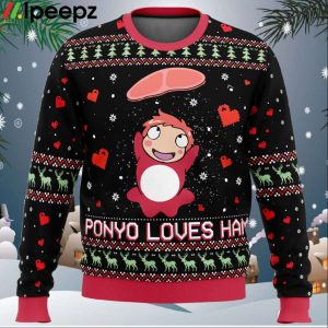 Studio Ghibli Ponyo Loves Ham Miyazaki Ugly Christmas Sweater