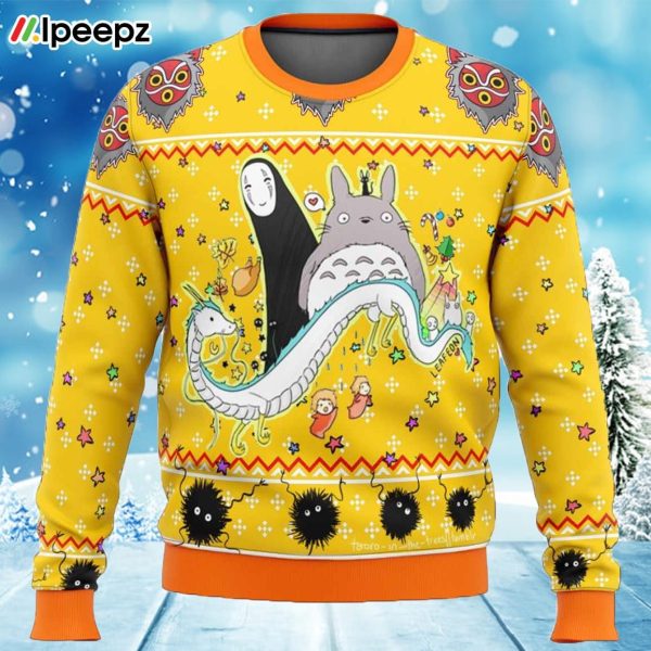 Studio Ghibli Yellow Ugly Christmas Sweater