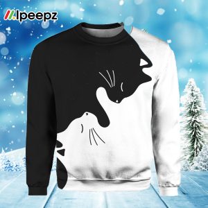 Women’s Black And White Cats Print Casual Sweatshirt