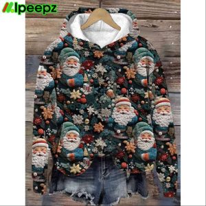 Womens Christmas Floral Christmas Santa Printed Hoodie