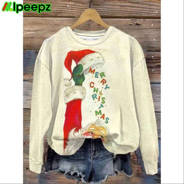 Womens Christmas Vintage Santa Claus Print Sweatshirt