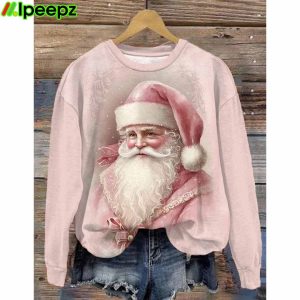 Women’s Pink Santa Claus Print Christmas Casual Sweatshirt