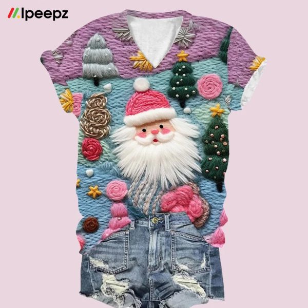 Women’s Pink Santa Print T-Shirt