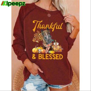 Womens Thankful Blessed Horse Printed Casual Sweatshirt