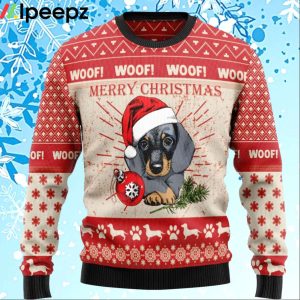 Woof Dachshund Dog Christmas Ugly Sweater