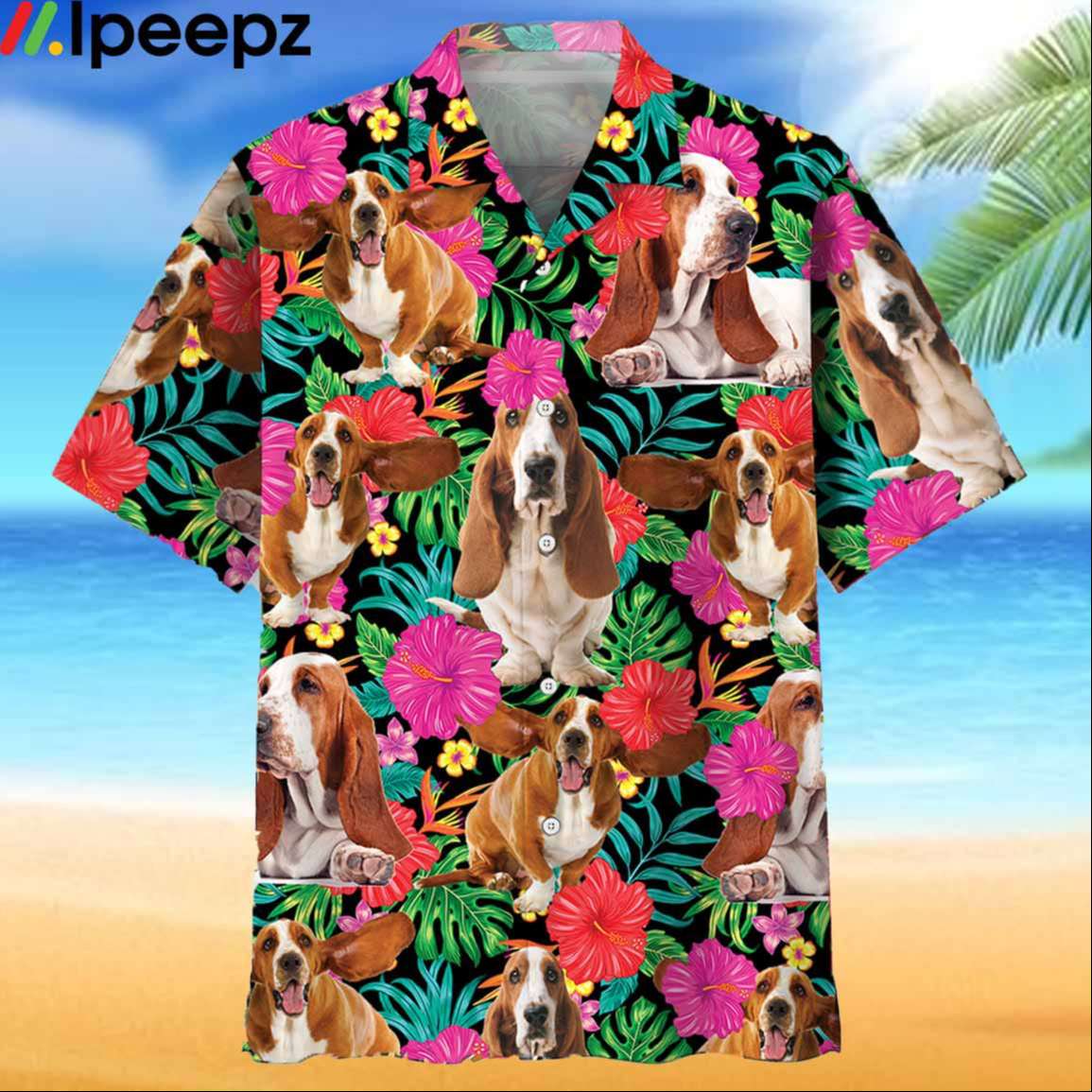 Basset Hound Flowers Hawaiian Shirt