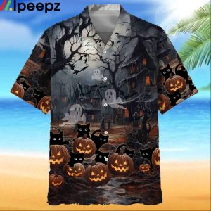 Black Cat Pumpkins Halloween Hawaiian Shirt