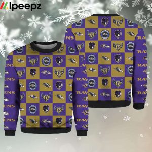 Ravens Checkered Flannel Design Knitted Ugly Christmas Sweater